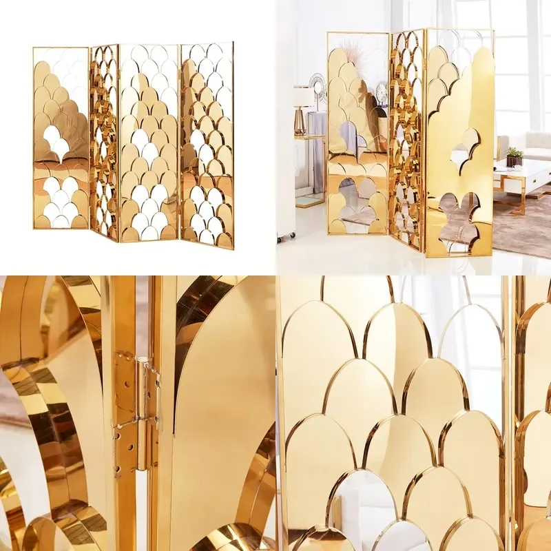 Gold Stainless Steel Laser Cut Folding Screen Door Design Room Divider Hotel