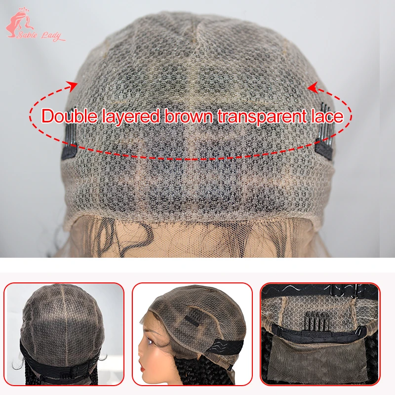 Pelucas llenas de encaje sintético, peluca con trenzas en caja Jumbo, peluca con malla frontal, peluca con trenzas sin nudos, pelucas trenzadas en caja de trenzas largas de 36 "para mujeres negras