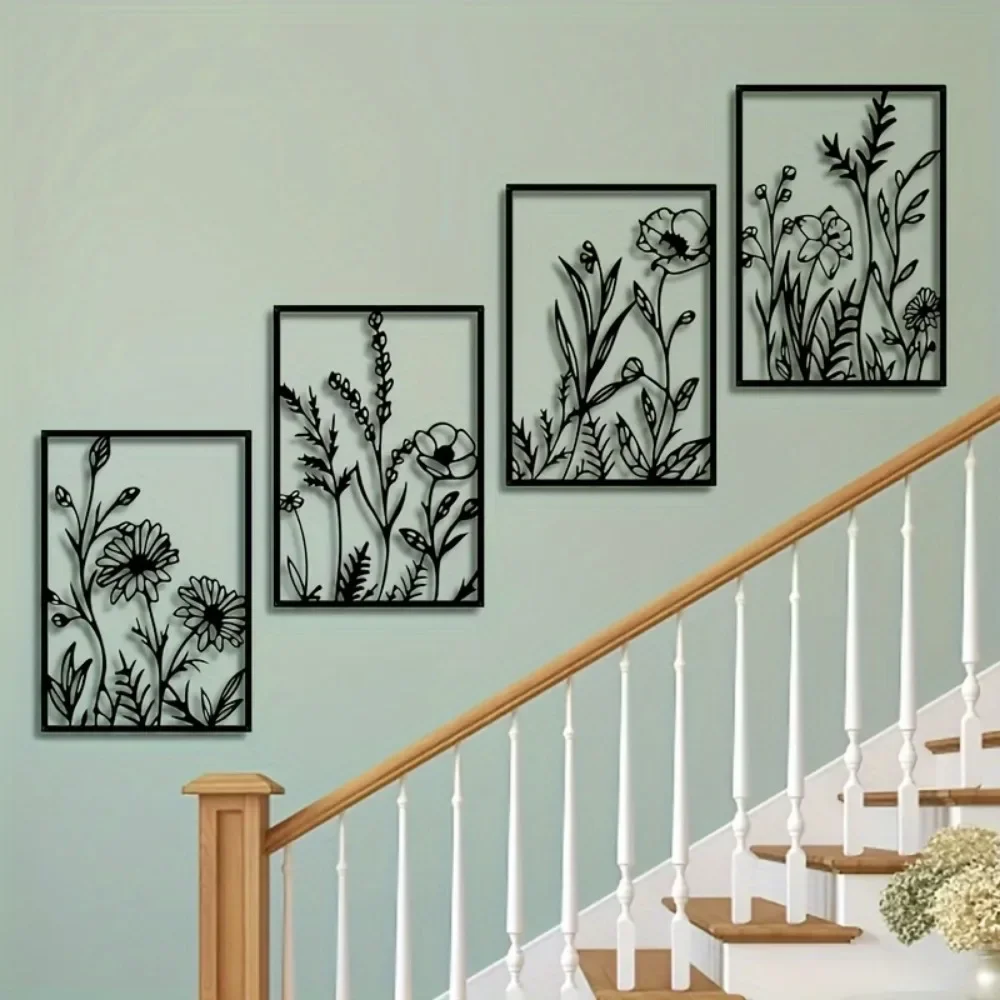 CIFBUY Iron Art Wall Decor, Bohemian Floral Metal Sculpture, Laser Cut Black Hanging Ornament for Living Room Bedroom Bathroom