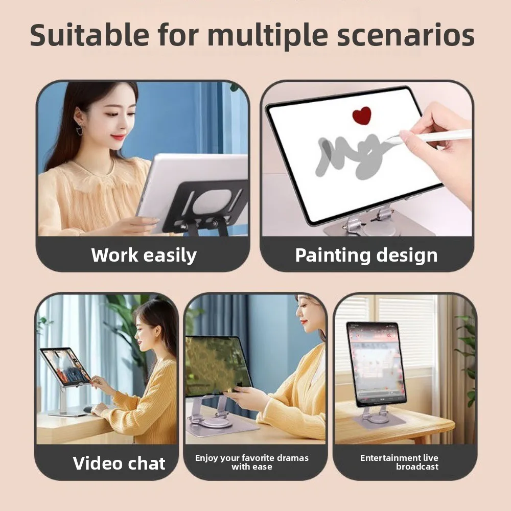 Stable 360° Rotation Tablet Stand Heat Dissipation Multi Angle Tablet Holder Foldable Metal Tablet Phone Bracket Office