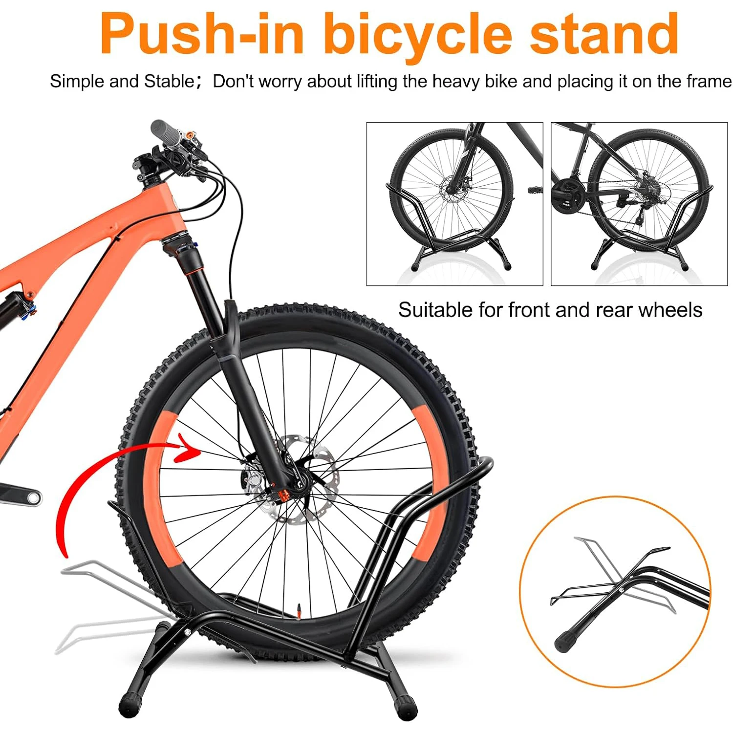 Supporto universale regolabile in metallo per biciclette, da posizionare a terra, ideale per parcheggiare biciclette con ruote anteriori e posteriori da 16 a 29 pollici.