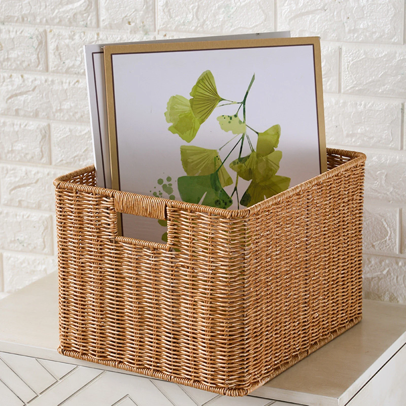 

Woven Storage Basket Simulation Rattan Picnic Basket Fruit Cosmetic Storage Container Home Desktop Organizer