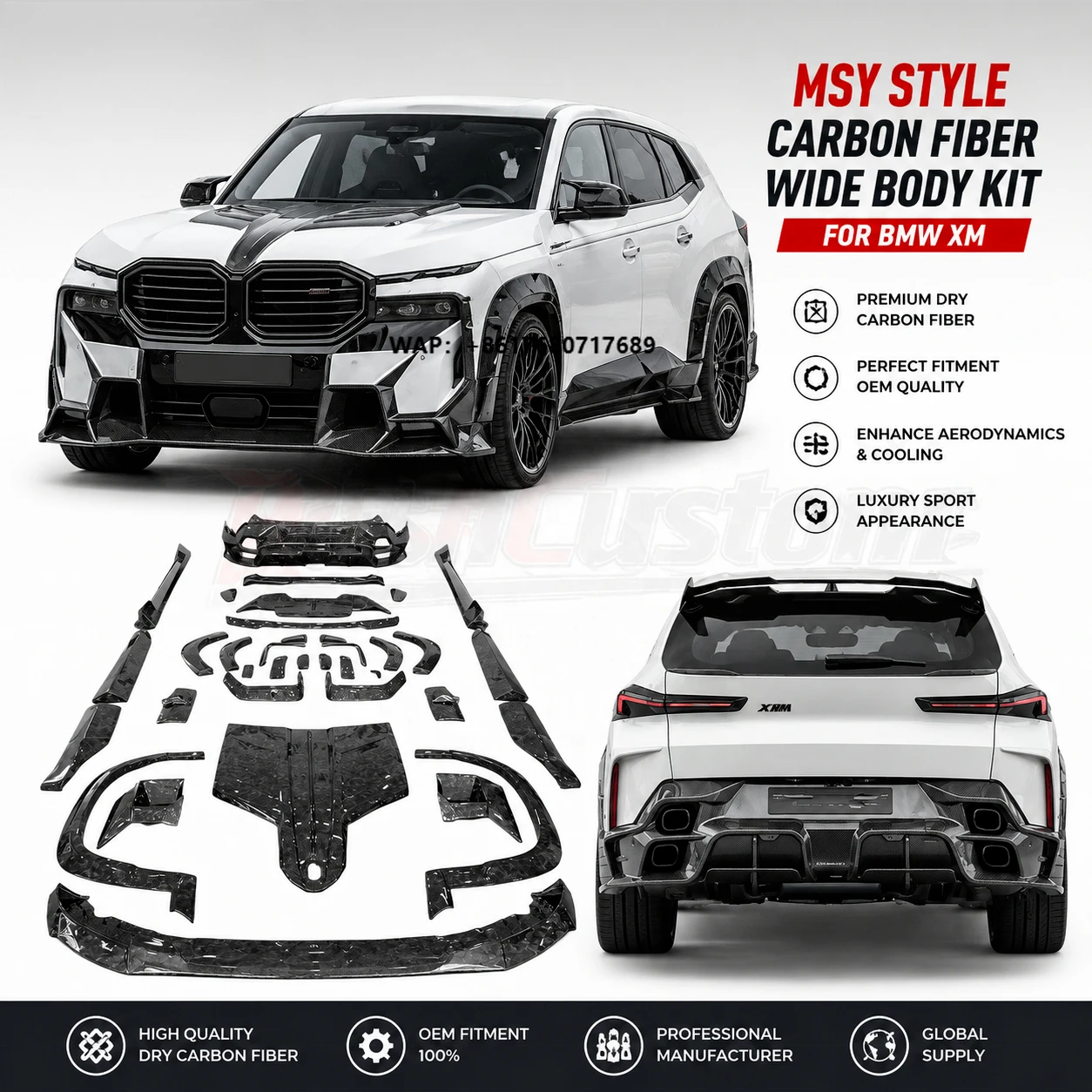 MSY Style Carbon Fiber Wide Body Kit for XM Front Lip Fender Flares Side Skirts Rear Diffuser Luxury Sport Exterior Upgrade