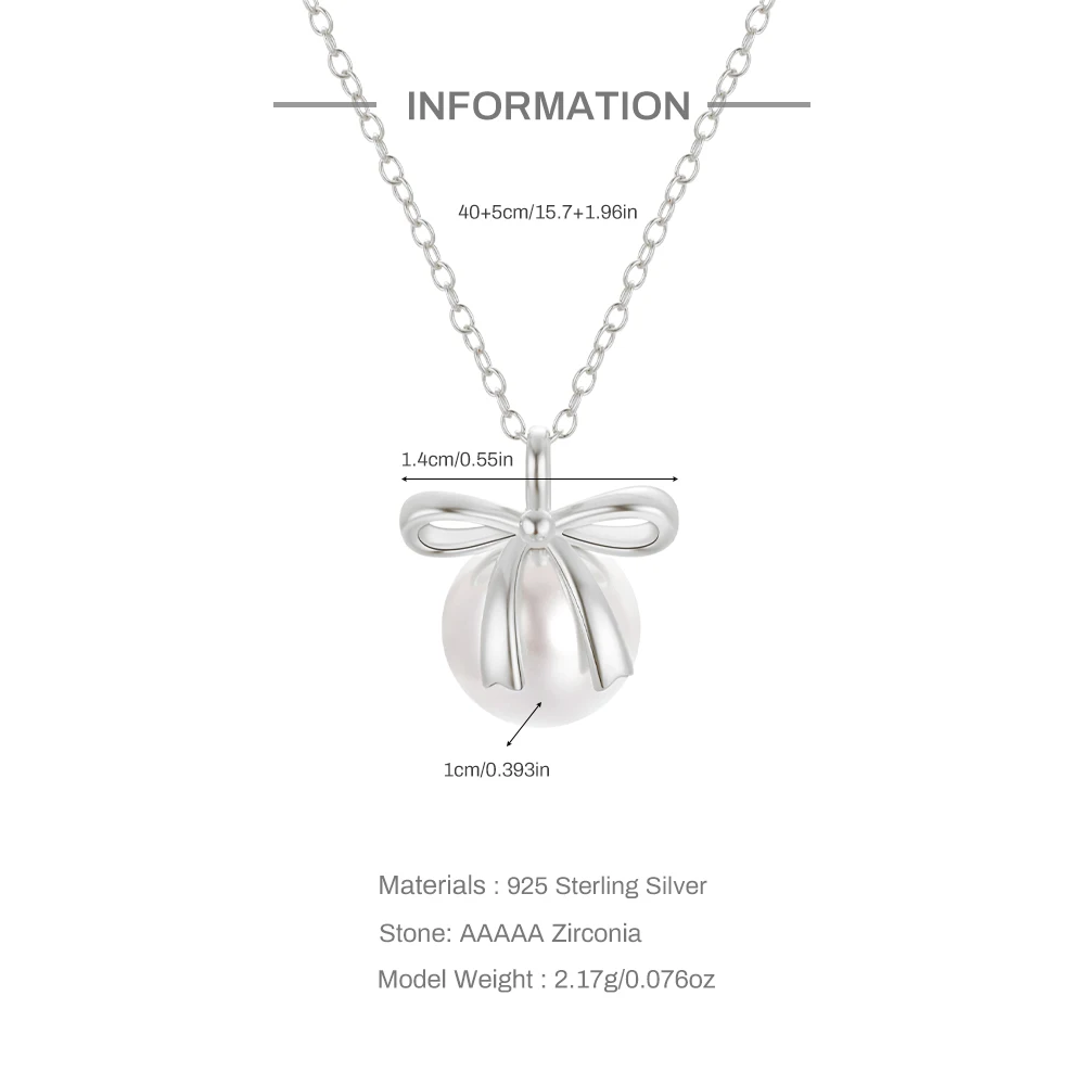 ROXI 925 Sterling Silver Water Drop/Bowknot Pearl Pendant Necklaces for Women Luxury Wedding Engagement Birthday Party Gifts
