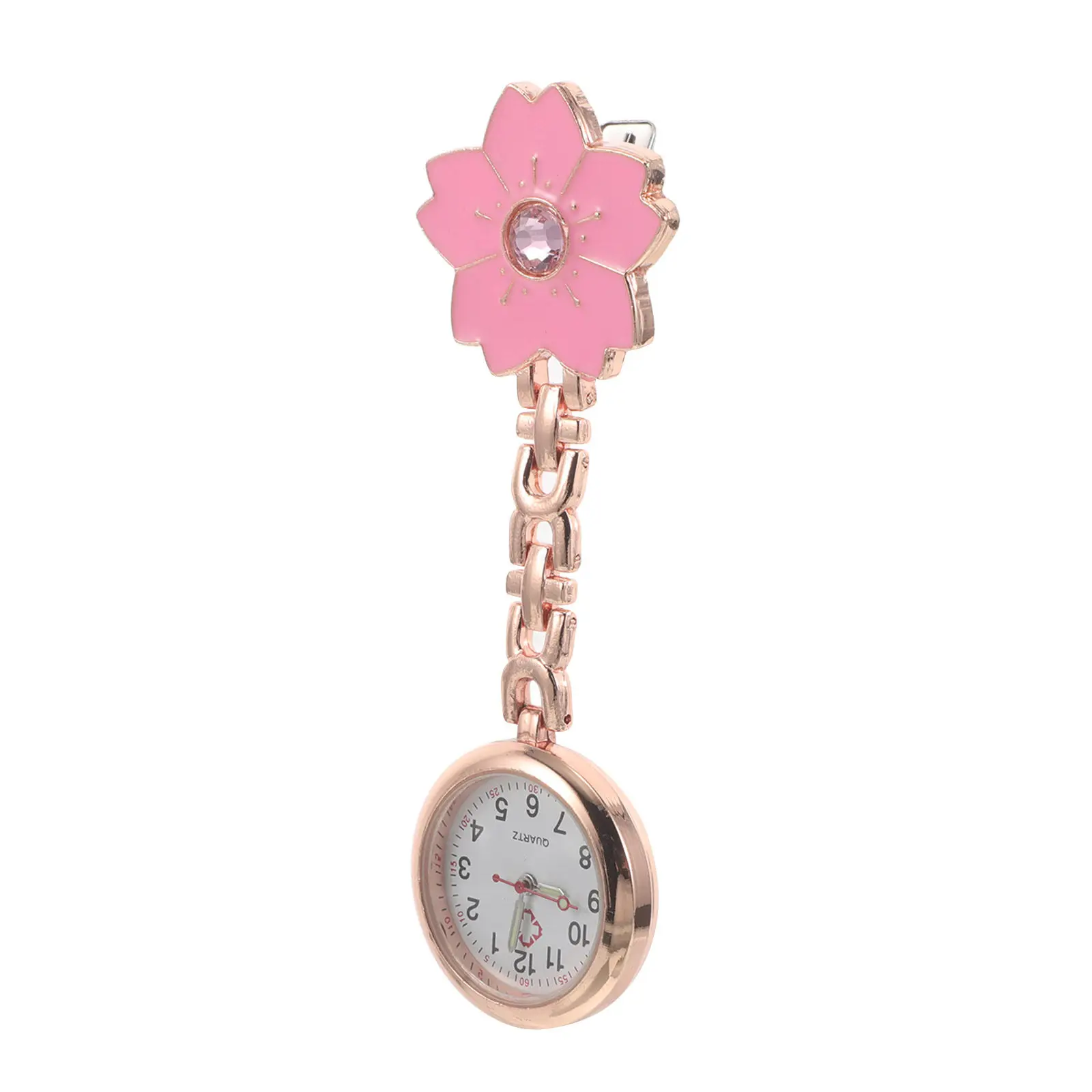Flower Nurse Pocket Watch Clip-on Small Analog Hanging Watch with Second Hand for Doctors Nurses Watches for Women