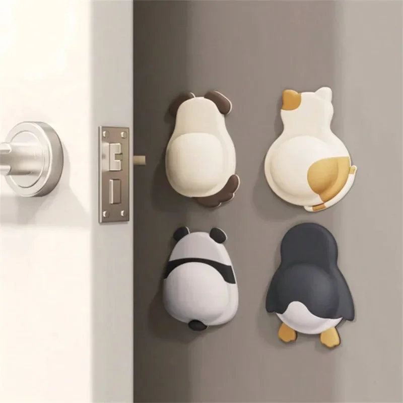 Cute Pet Anti-Collision Pad Soft Rubber Door Sticker Wall Protector Shock Absorption Cushion Penguin Panda Design for Home