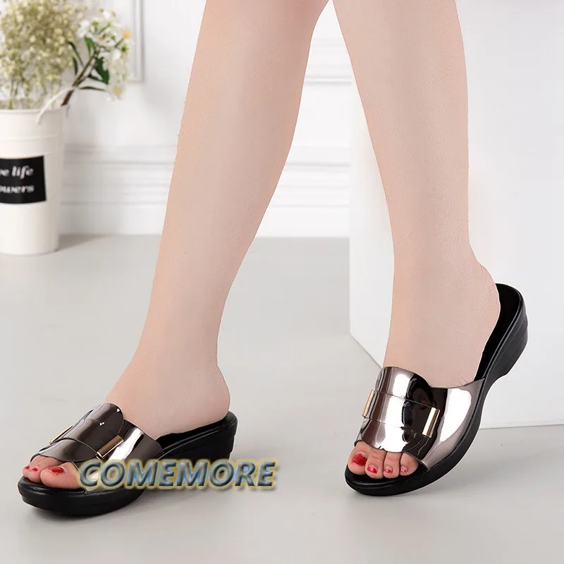 Casual Rhinestone Summer Women\'s Slippers 2024 New Fashion Platform Wedges Heels Fish Mouth Non-slip Sandals Large Size 40-42 PU