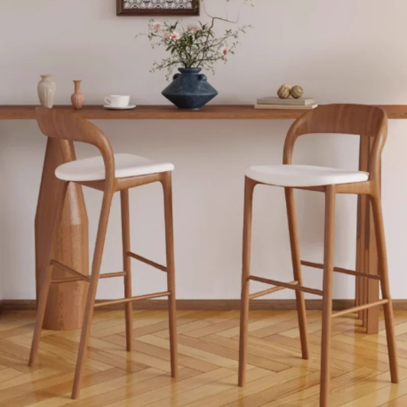 Factory Direct 2026 New Modern Minimalist  Home Island Cashier Counter Reception 75cm Height Desk Backrest  High Stool Wood