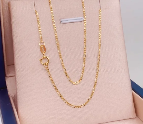 

18k gold cuba chains necklace 45cm 1.1mm stamp au750 karat gold necklaces fine gold figaro chains