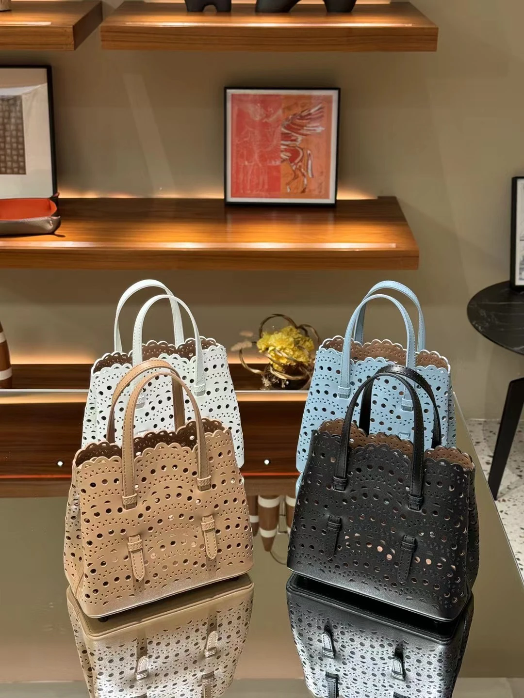 

Waves Hollow out Small Cowhide Leather Women's Tote Bag Crossbody Bag Casual Handbag Faion Element Brand New Sle 2023
