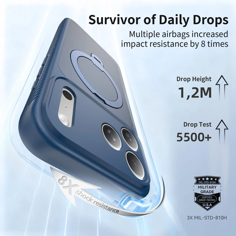 

For iPhone 17 16 Pro Max Magnetic Case ELVEV Matte Translucent Hard PC Rotating Bracket Phone Cover