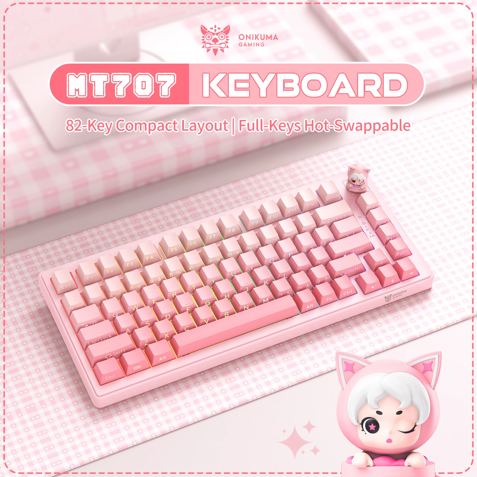 

ONIKUMA MT707 82 Keys RGB Tri-Mode Hot-Swappable Mechanical Gaming Keyboard