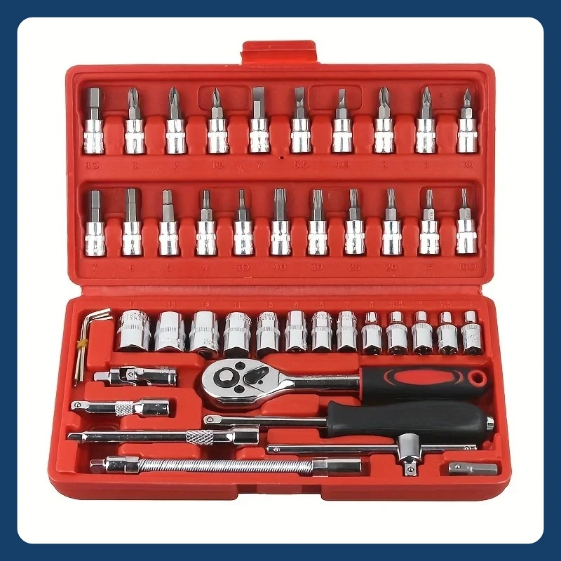 

46 шт., набор инструментов для ремонта автомобиля, динамометрический ключ с трещоткой, гаечный ключ, отвертка, набор головок, комбинированный набор инструментов, инструмент для ремонта велосипеда, механизм