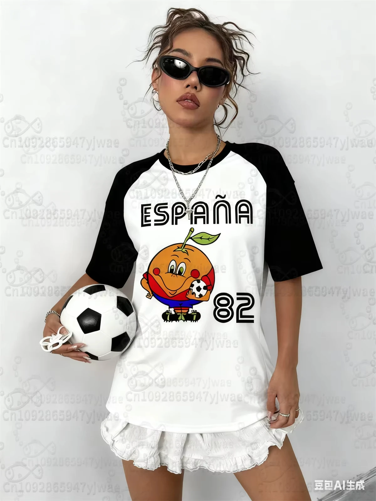 Camiseta deportiva de fútbol España 82 Naranjito para hombre y mujer, camisetas unisex con cuello redondo, camiseta retro conmemorativa de fútbol para hombre