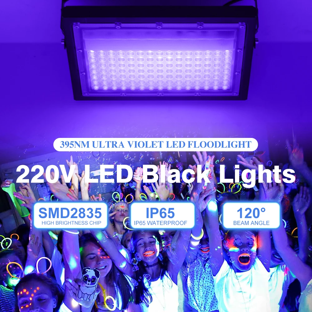 39nm LED الأشعة فوق البنفسجية كشاف ضوء 50 واط 100 واط LED المرحلة الضوء الأسود 220 فولت مقاوم للماء الأشعة فوق البنفسجية الفلورسنت حفلة المرحلة الخلفية