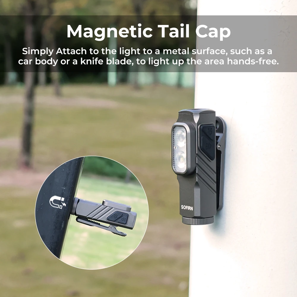 SOFIRN ST10 1000lm مصباح يدوي صغير بمشبك 144 متر 7000 كيلو مصباح ليد 14500 USB C مصباح أبيض وأحمر قابل لإعادة الشحن IPX6 مع غطاء خلفي مغناطيسي