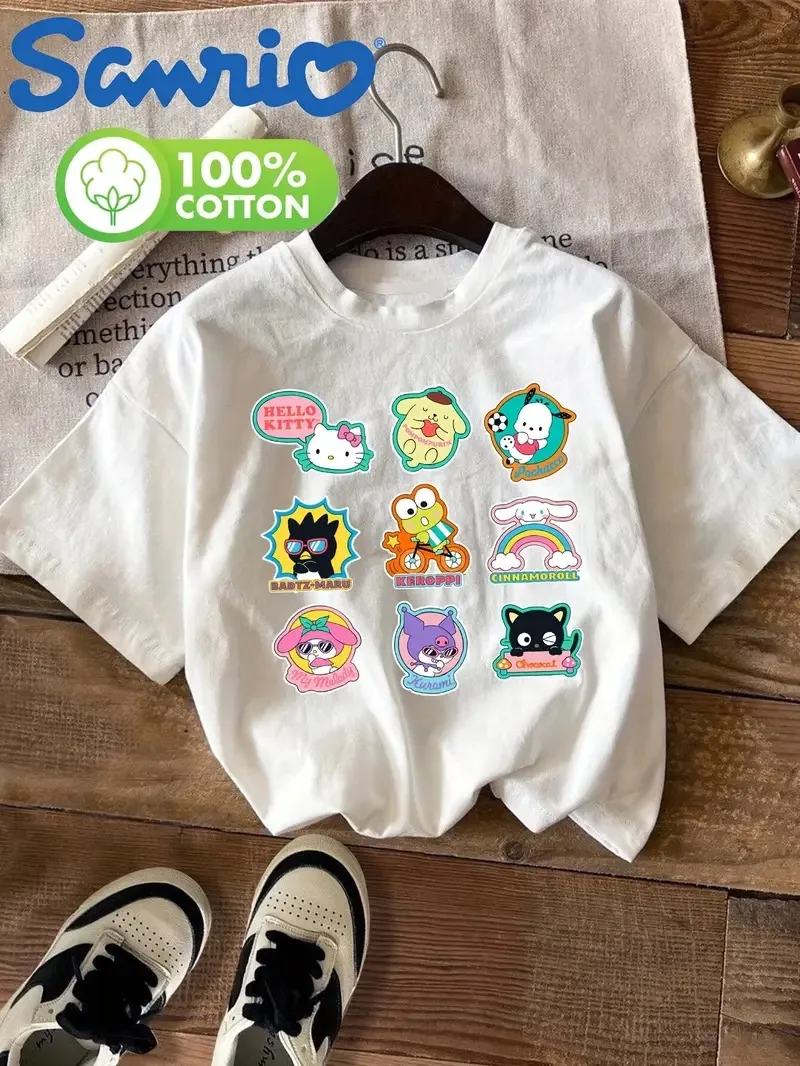 

Cute Sanrio Characters Collection Cotton T Shirt Adorable Sanrio Figures Including Hello Kitty Keroppi Printed on Pure Cotton