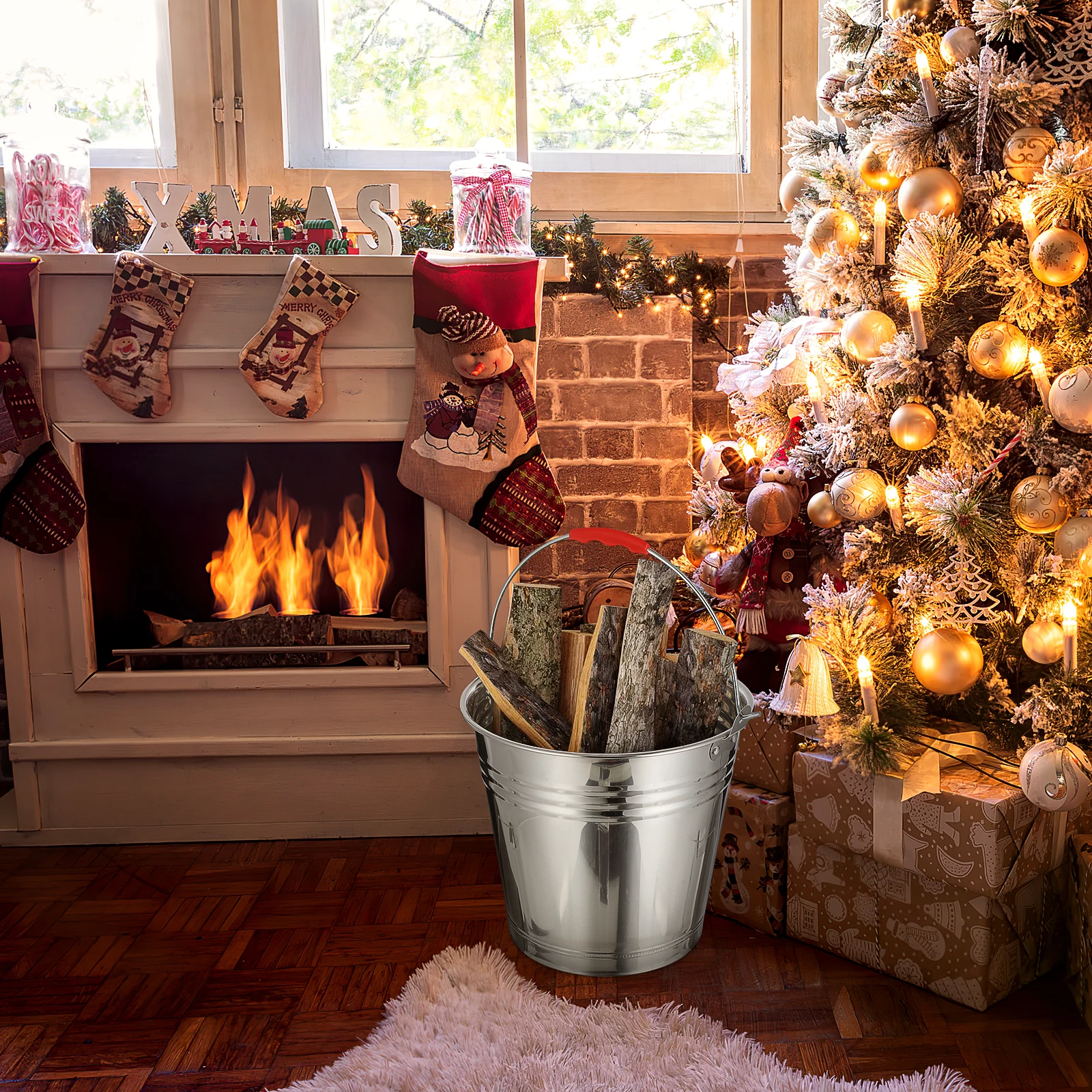 BBQ Charcoal Holder Ash Bucket 201 Stainless Steel Silver Hot Ash Storage Tank Fireplace Garden Kitchen Use Lightweight Durable