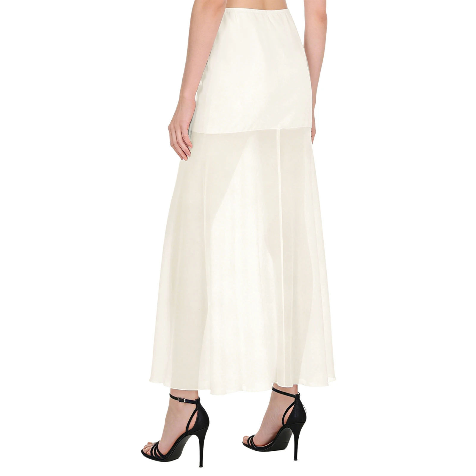 女性ハイウエストシャーリングビーチスカートエレガントな女性のハイローヘムマキシスカートボヘミアンシフォンスカートトロピカルバケーションビーチウェア