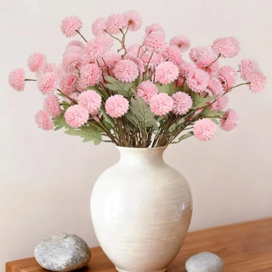 

Artificial Flowers 12 Pcs Fake Chrysanthemums Faux Kiku Flower Long Stem 20" Realistic Silk Pompon Mums for Vase Wedding Bouque
