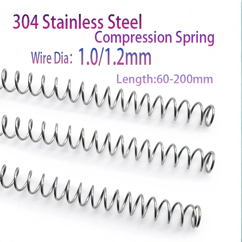 304 Stainless Steel Compression spring,Shock-absorbing compression springs Wire Dia1.0/1.2mm,Length60-200mm Rustproof 6Pcs/Pack