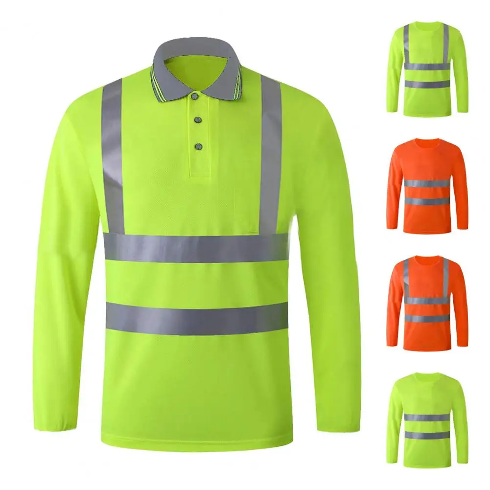 

Fluorescent Yellow High Visibility Shirts Reflective Safety T-Shirt Long Sleeve Hi Vis Shirt Quick Dry Construction Work Wear