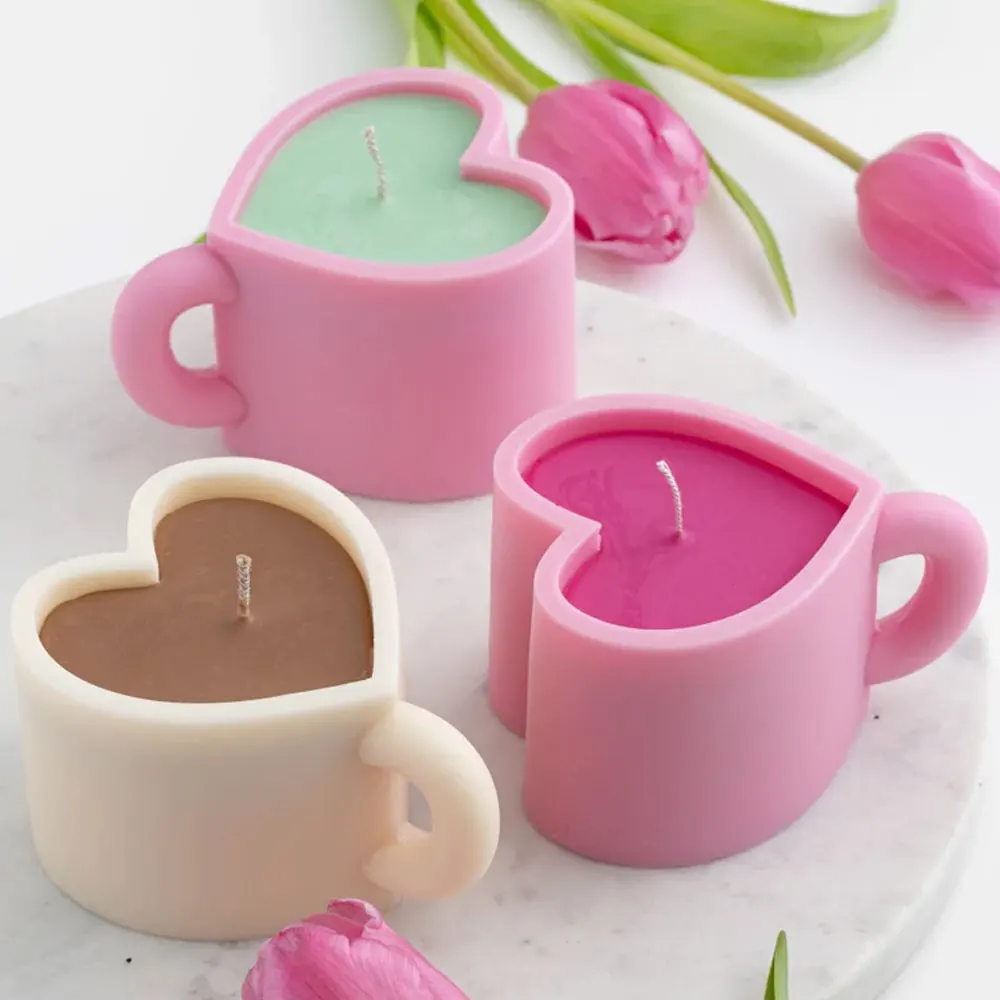 Forma de caneca de coração vela molde de silicone copo de amor vela perfumada fazendo suprimentos diy resina gesso lembrança de casamento melhores amigos presentes