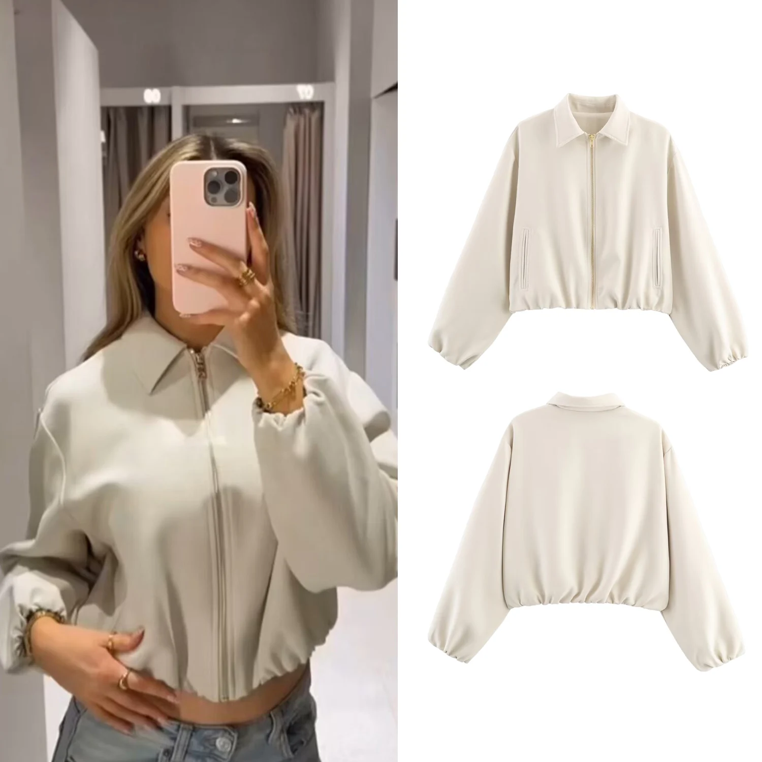 

Womens Street Fashion Solid Bomber Jackets Autumn Basic Turn-Down Collar Zipper Long Sleeves With Pockets Female Casual Clothing