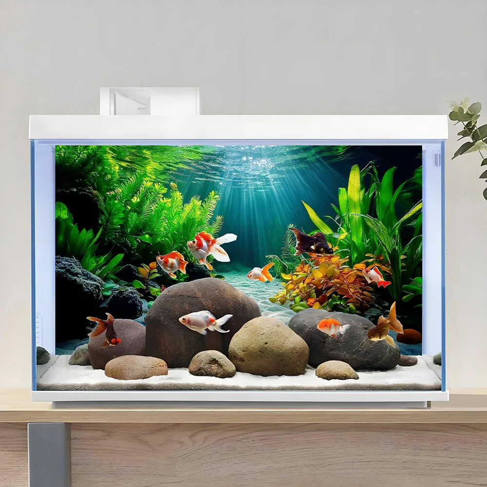 Colorful Aquatic Plant Paradise, Fish Tank Background Painting, Aquarium Stickers, Self-Adhesive Front, Aquarium Landscape Decor