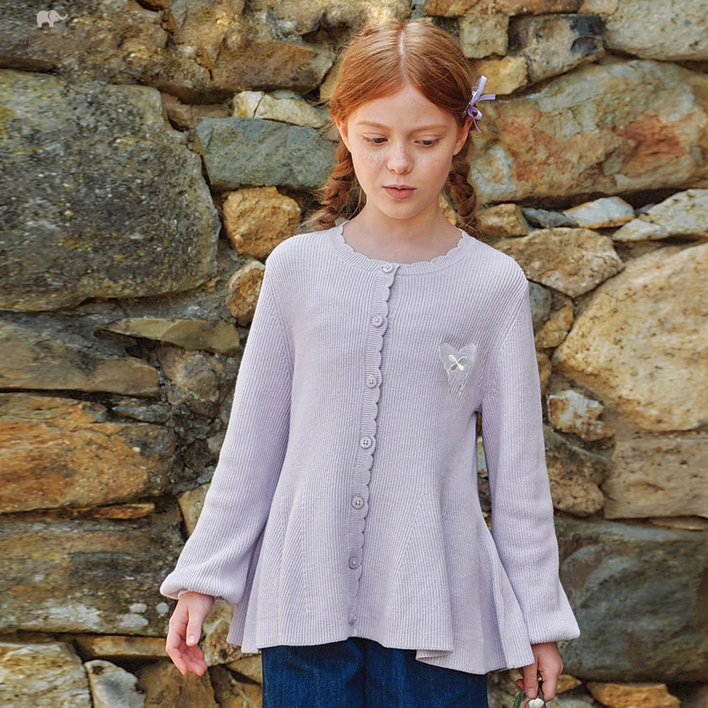 Dave Bella Children Autumn Spring Embroidery Cardigan Coat Girls Long Sleeve Knitted Sweater Tops Kids Clothes DK3262966