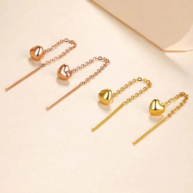 

Genuine 18K Gold Heart Earrings Line for Women Fine Jewelry 100% AU750 Yellow Gold Rose Gold Drop Earrings Birthday Gift