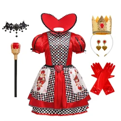 Girl Dress Red Queen Cosplay Costume Kids Poker Puffy Princess Dress Halloween Cosplay Clothing Princess Costume