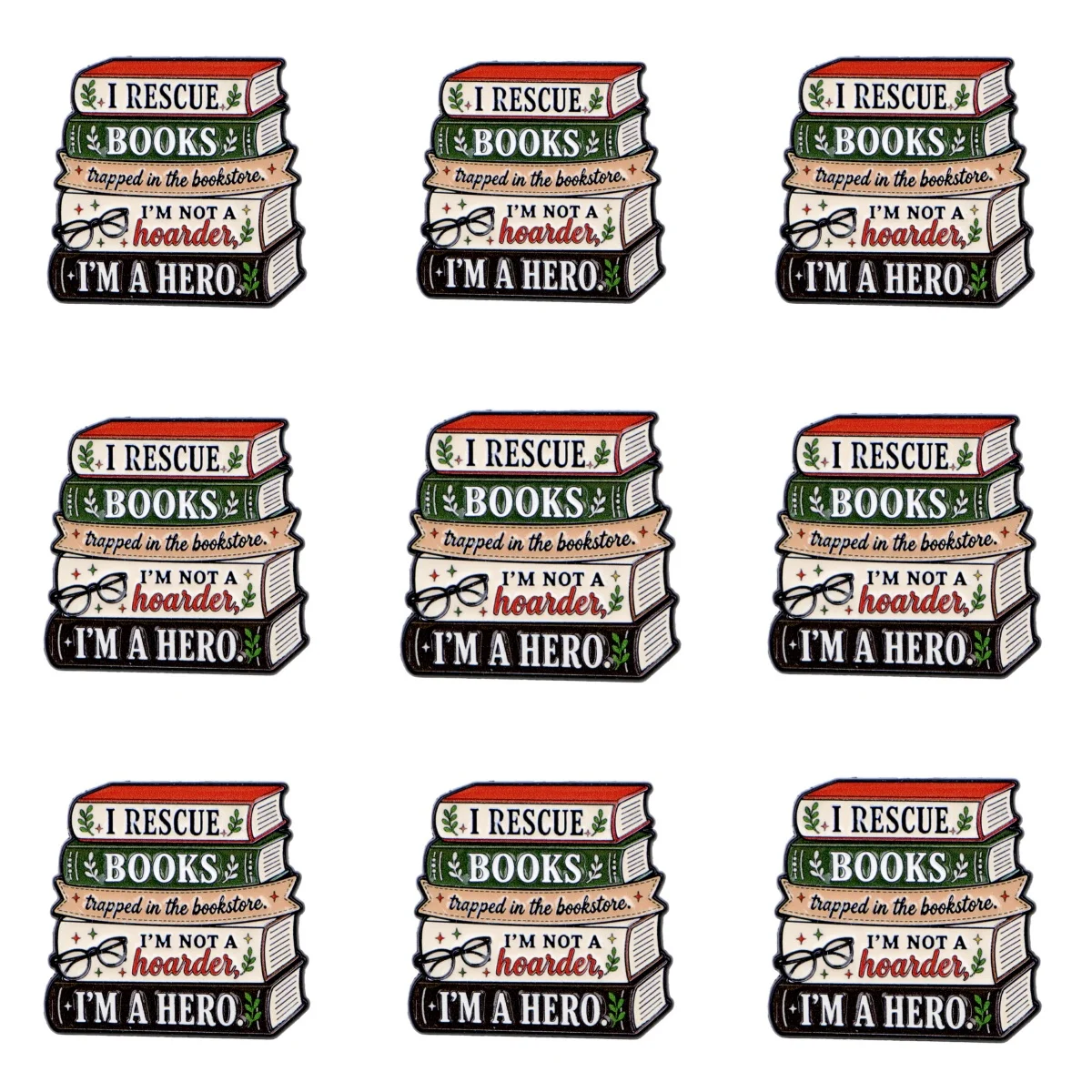 9pcs Book Stack Enamel Brooch Bookworm Quote Pin I'm A Hero Badge for Clothing Bags Hat Reader Gift Book Lover Jewelry