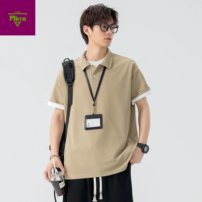 

【Mirrordust】Autumn Plus Size Turn-Down Collar Casual Top Stretch Loose Business Fashion polo shirts