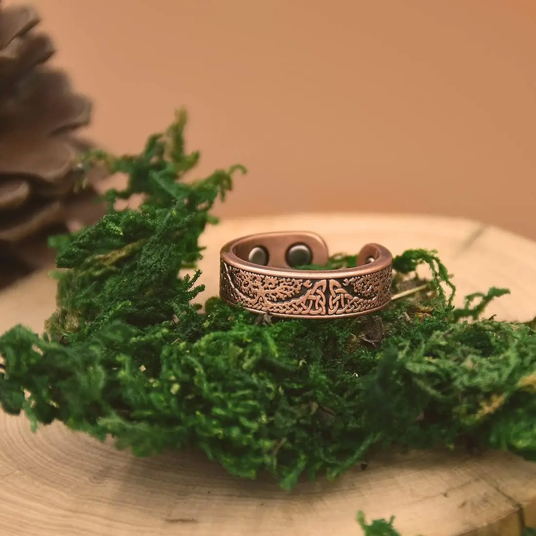 ARADOO Tree of Life Pure Copper Rings for Men Women 3500 Gauss Neodymium Magnetic Open Ring Jewelry Gifts