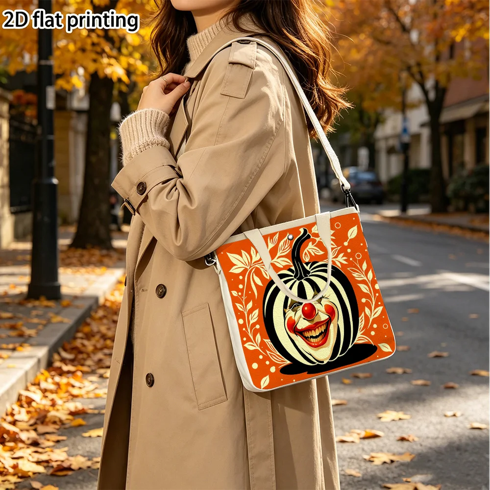 Clown pumpkin face Double-Sided Printed Canvas Tote Bag Removable Convertible Crossbody Strap for Women Campus Life