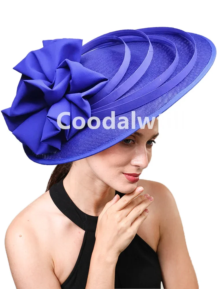 Kobiety kościół ślub duży kapelusz z fascynatorem moda duży kwiat nakrycie głowy Fascinator panie elegancka impreza Royal Ascot Millinery Cap