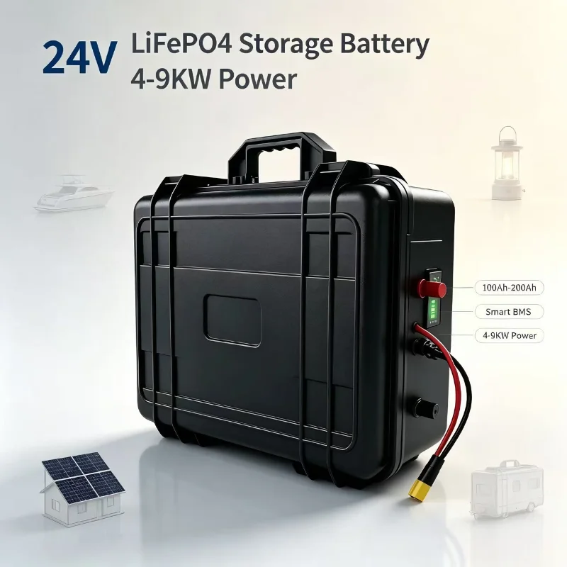 24V Deep Cycle Portable Lithium Iron Phosphate Battery Pack 100Ah~200Ah With Intelligent Built-In BMS Energy Storage For Solar R