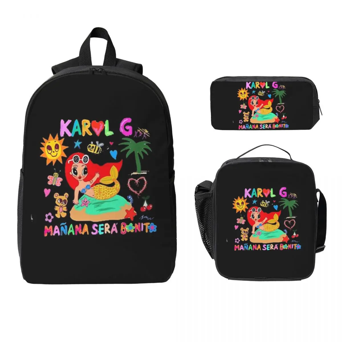 

Manana Sera Bonito Karol G Backpack Boys Girls BookBag School Bag Computer Shoulder Bags 3ps Insulated Lunch Bag Pencil Case