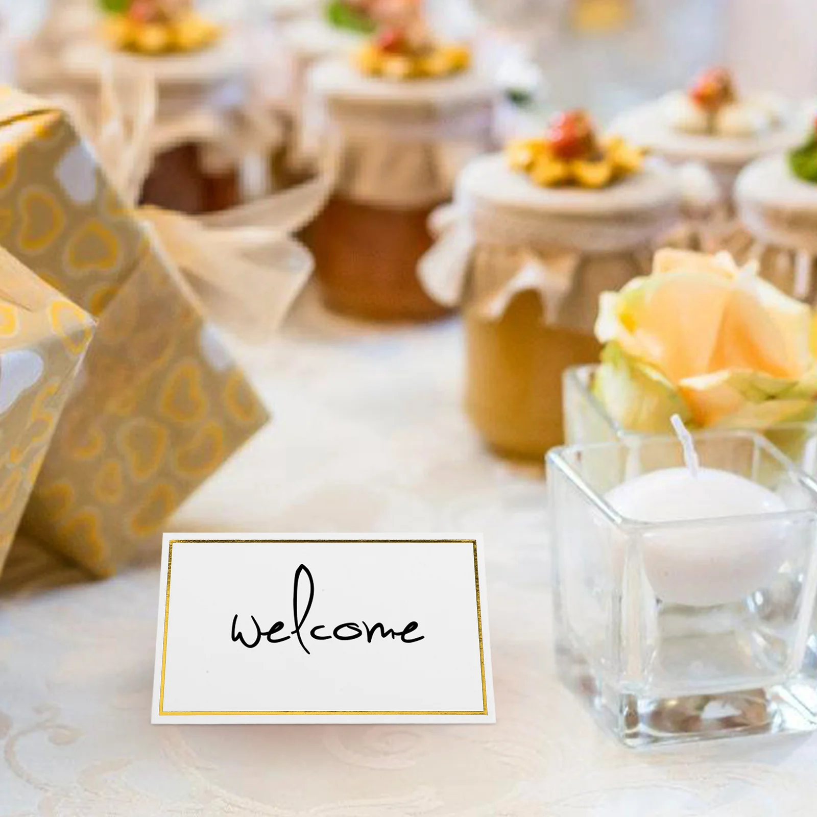 

50pcs Gold Foil Place Writable Wedding Seat Name Elegant Tent For Party Banquet Multi-Use Seating Table Cards Blank Name Cards