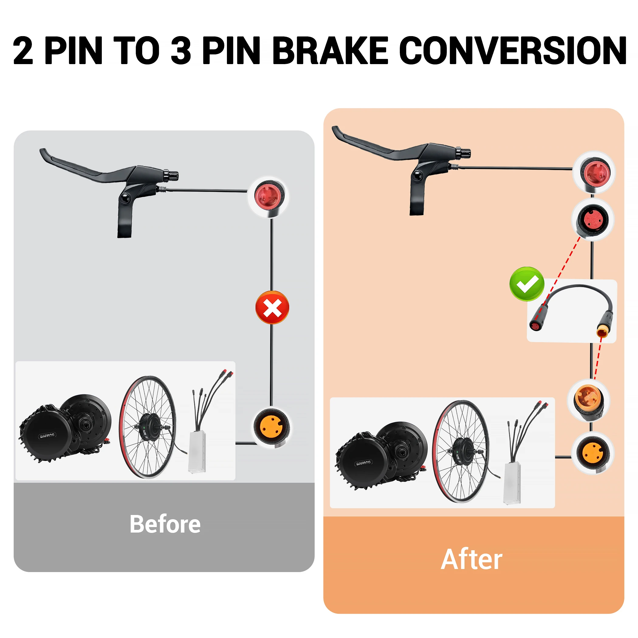 2 Stück EBIKE M8 2-polige auf 3-polige Kabel, Bremskabel, Auslösekabel usw. – Detail 3