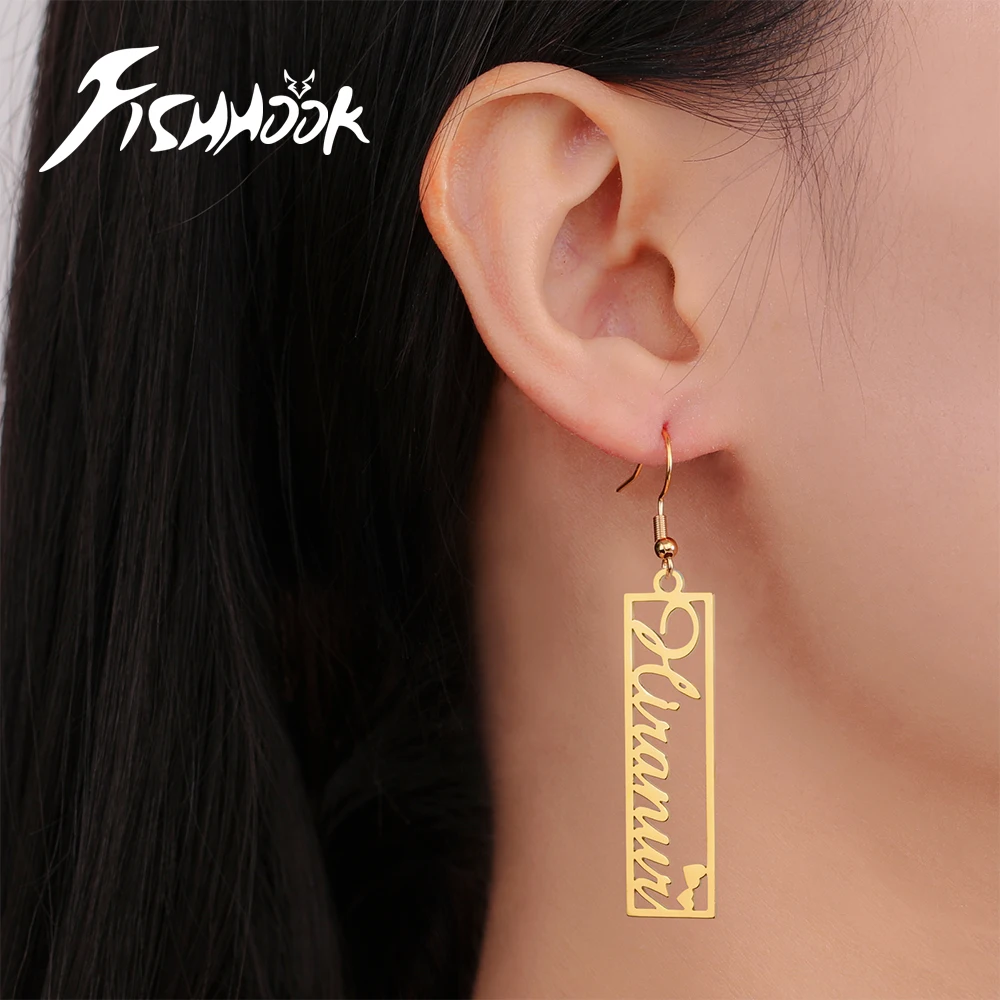 

Custom Name Drop Big Statement Earring Personalized Customized Letter Text Gift For Women Mother Stainless Steel Jewelry