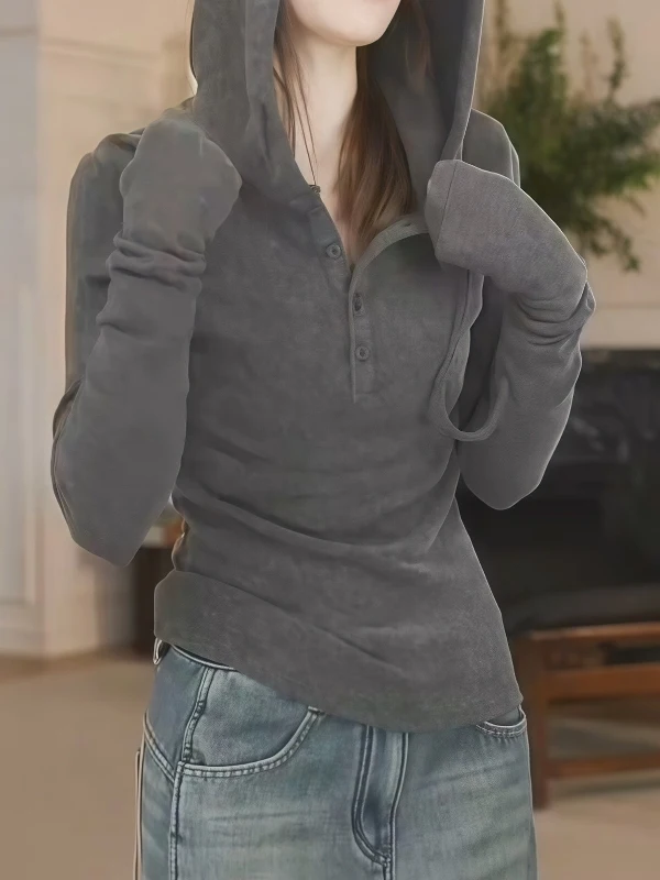 

Женская утепленная толстовка с флисовой подкладкой, весна 2026, приталенная, с длинным рукавом, корейский стиль, базовый слой, цветная