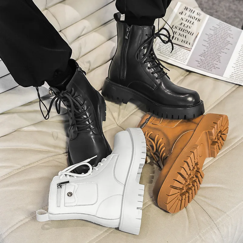 2024 Trend Men Boots Sneakers Outdoor Fashion High Top Wholesale Punk Shoes for Men Casual Leather Street Style Ankle Boots Men