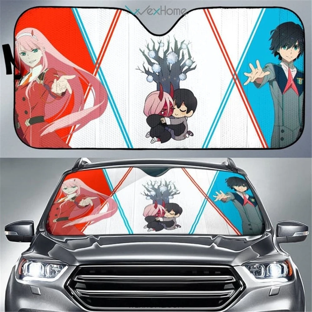 Foldable Windshield Sunshad Darling In The Franxx Anime Design Windscreen Cover Easy to Intall Auto Sun Visor Front Window Decor