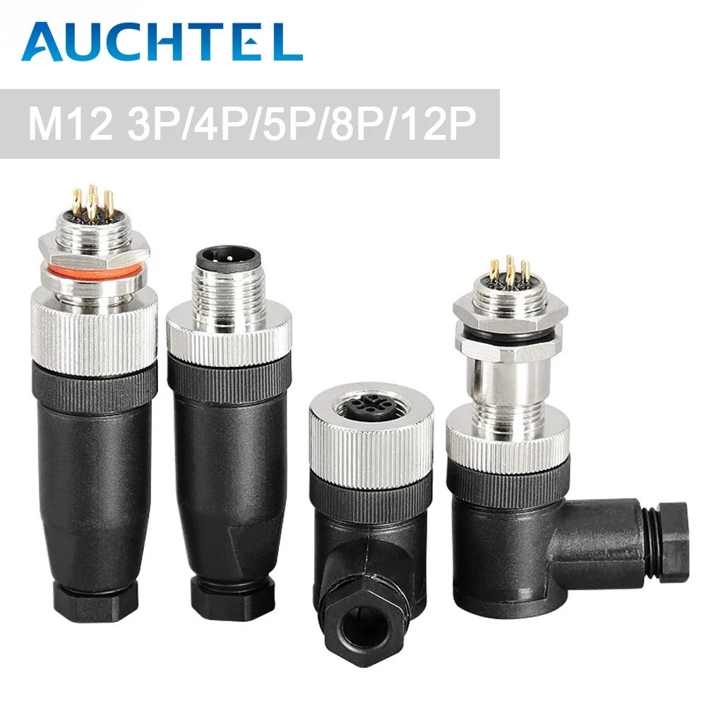 IP67 M12 Sensor Connector Waterproof Male&Female Plug Screw Threaded Coupling  3 4 5 8 12 Pin A Type Angle Electrical