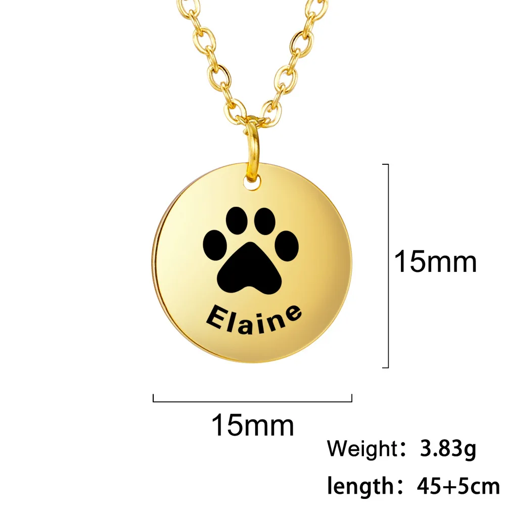 Custom laser lettering marking stainless steel gold necklace dog paw print name pendant cross chain chain couple