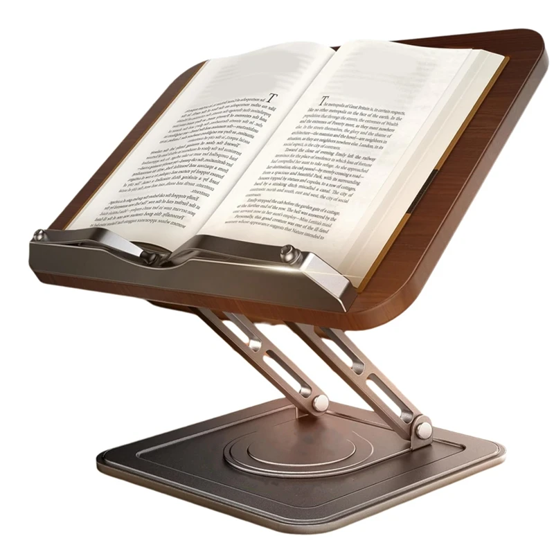 Book Stand for Reading, Adjustable Book Holder with 360°Rotating Bases, Ergonomic Cookbook Stand Recipe Book Holder-SPMI
