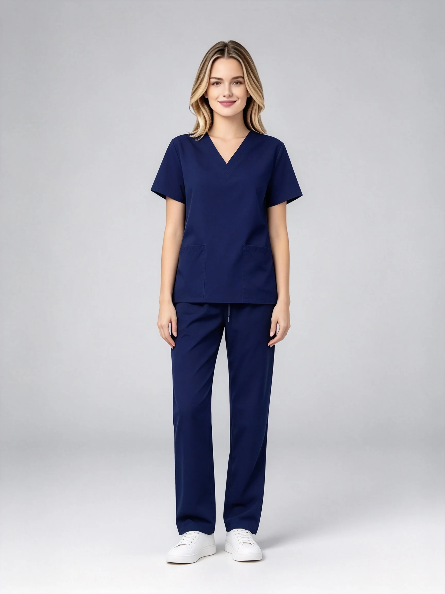 Basic V Neck Short Sleeve Straight Leg Scrub Suit For Nursing Home Caregiver Beauty Salon And Clinic Staff