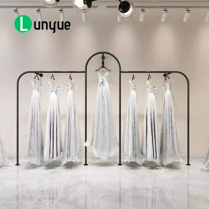 Wall Mounted Wedding Dress Display Rack Combination Hanging Gown Storage Stand for Bridal Shop Studio Showcase Space Saving